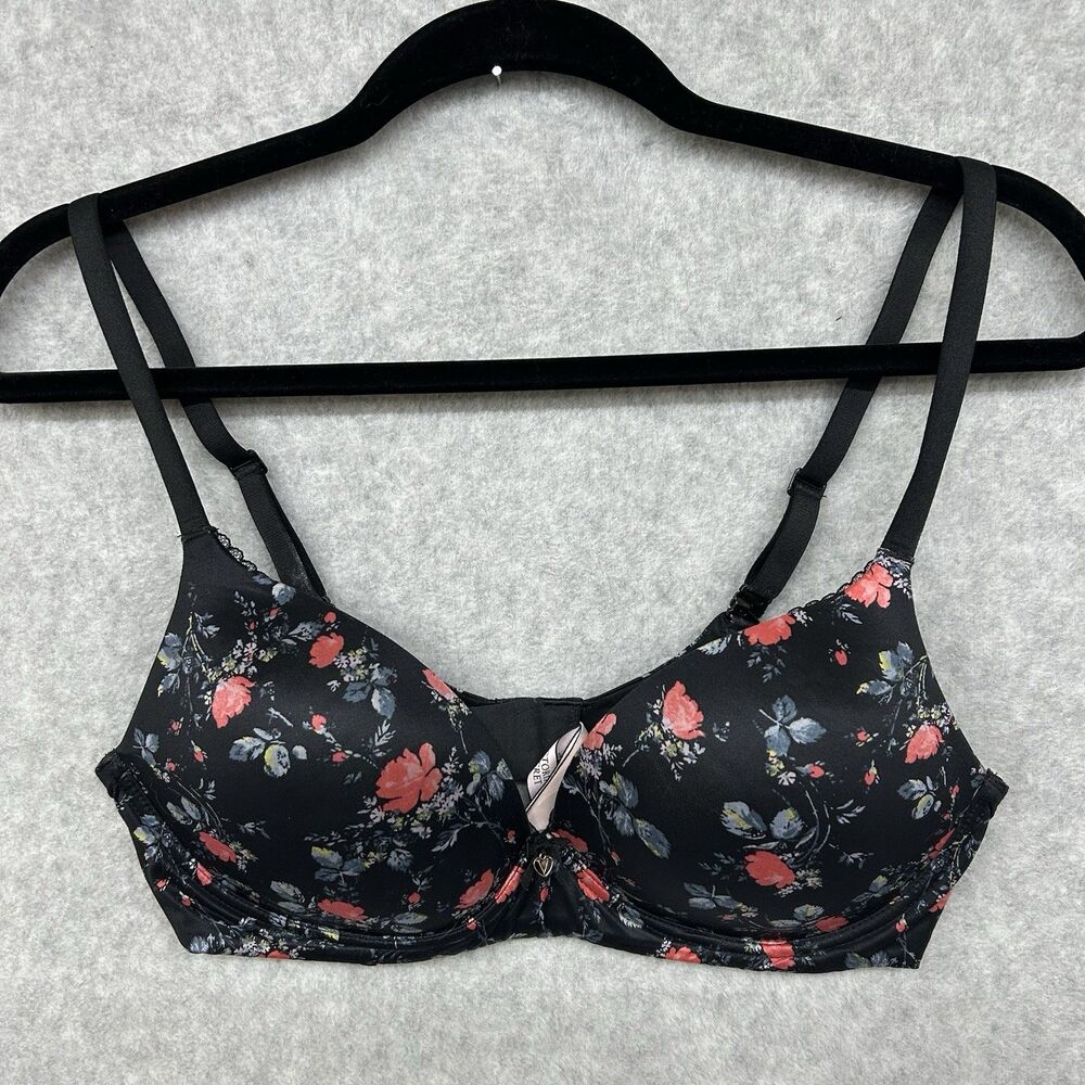 Victoria’s Secret Body by Victoria Wireless Bra 36C Black Floral Lined